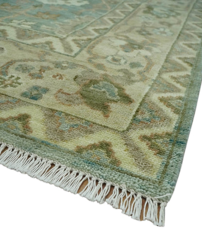 Antique style Floral Gray, Beige and Green Hand knotted Oriental Oushak Multi Size Wool Area Rug.