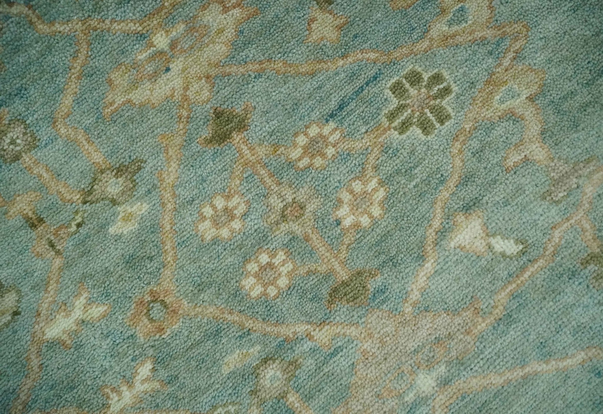 Antique style Floral Gray, Beige and Green Hand knotted Oriental Oushak Multi Size Wool Area Rug.