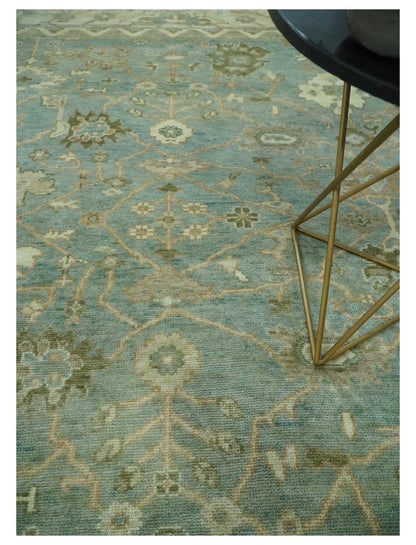 Antique style Floral Gray, Beige and Green Hand knotted Oriental Oushak Multi Size Wool Area Rug.