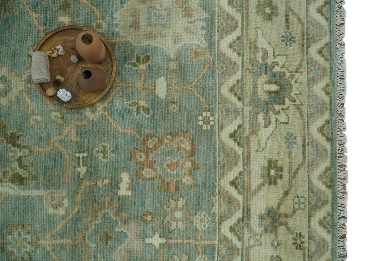 Antique style Floral Gray, Beige and Green Hand knotted Oriental Oushak Multi Size Wool Area Rug.