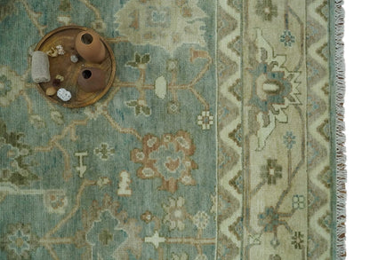 Antique style Floral Gray, Beige and Green Hand knotted Oriental Oushak Multi Size Wool Area Rug.