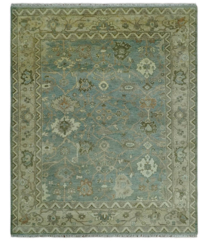 Antique style Floral Gray, Beige and Green Hand knotted Oriental Oushak Multi Size Wool Area Rug.