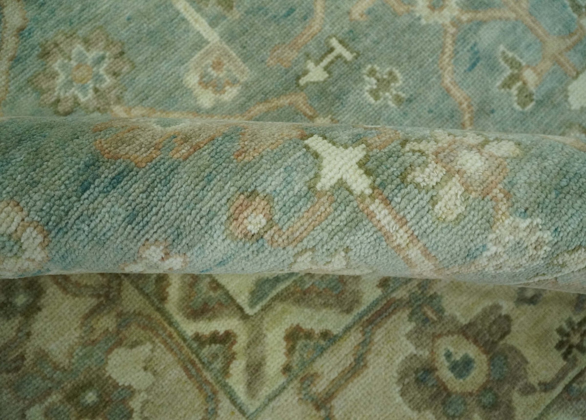 Antique style Floral Gray, Beige and Green Hand knotted Oriental Oushak Multi Size Wool Area Rug.