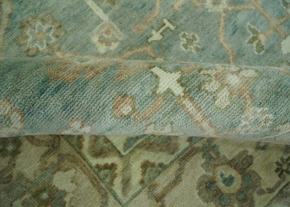 Antique style Floral Gray, Beige and Green Hand knotted Oriental Oushak Multi Size Wool Area Rug.