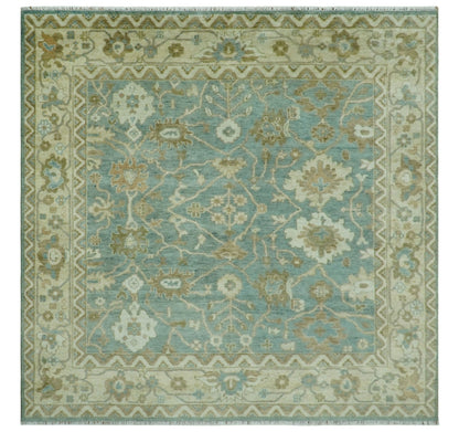 Antique style Floral Gray, Beige and Green Hand knotted Oriental Oushak Multi Size Wool Area Rug.