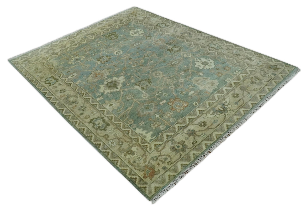 Antique style Floral Gray, Beige and Green Hand knotted Oriental Oushak Multi Size Wool Area Rug.
