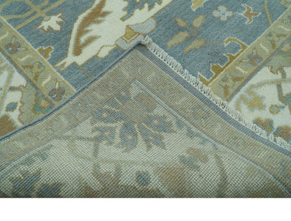 Antique Style Grayish Blue and Ivory Hand Knotted Custom Made Wool Rug.