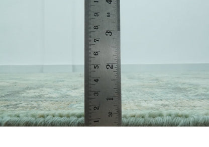 Custom Made Hand Knotted Green and Taupe Traditional wool rug.