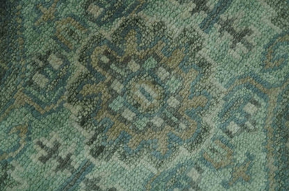 Custom Made Hand Knotted Green and Taupe Traditional wool rug.