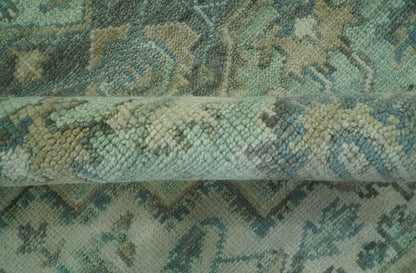 Custom Made Hand Knotted Green and Taupe Traditional wool rug.