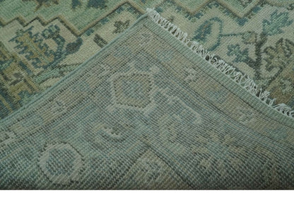 Custom Made Hand Knotted Green and Taupe Traditional wool rug.