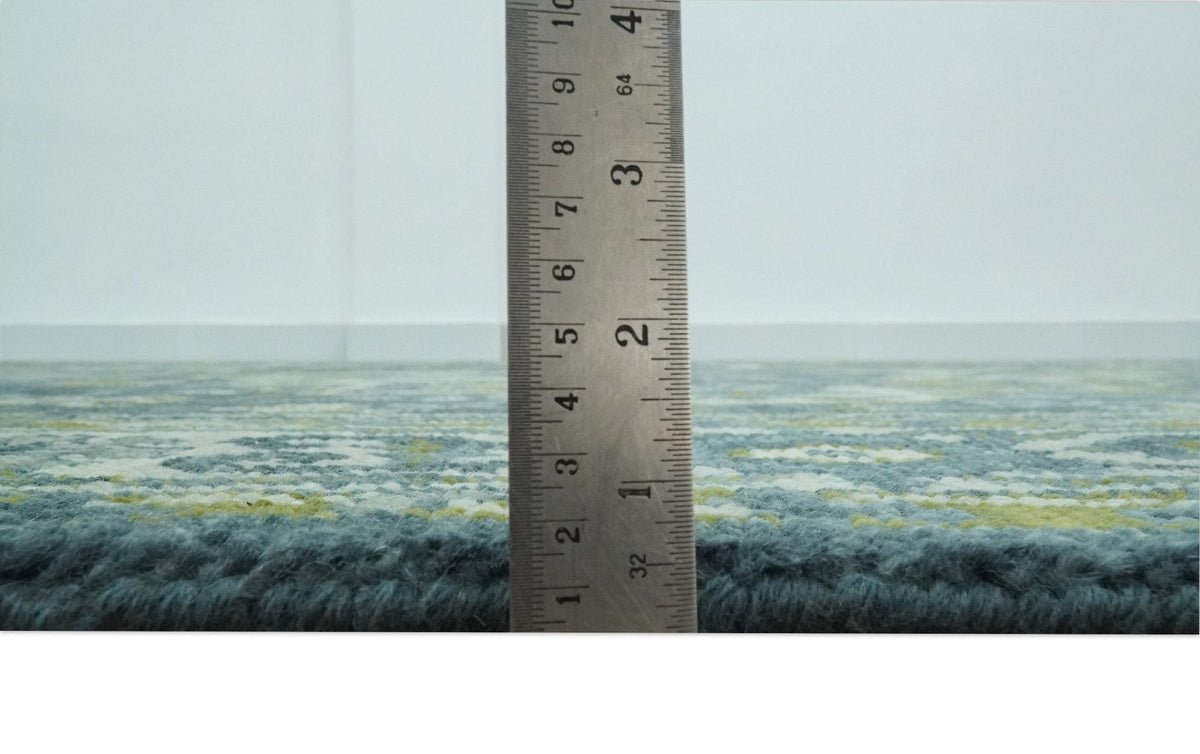 Antique Style Hand Knotted Teal, Gray and Green Traditional multi Size wool rug.