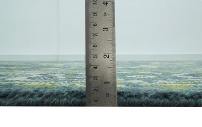 Antique Style Hand Knotted Teal, Gray and Green Traditional multi Size wool rug.