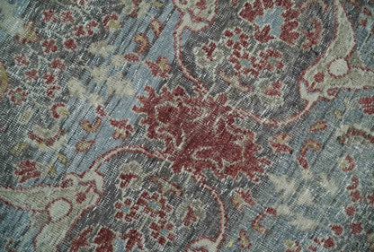Antique Style Vintage Finish Low Pile Hand Knotted Gray, Silver and Rust Traditional Oushak Wool Rug | TRD2779.