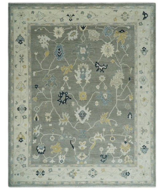 Antique look Gray and Beige Traditional Oushak Custom Made Wool Area Rug.