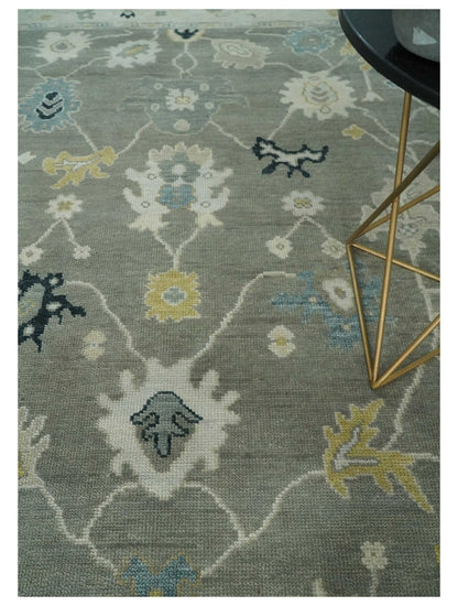 Antique look Gray and Beige Traditional Oushak Custom Made Wool Area Rug.