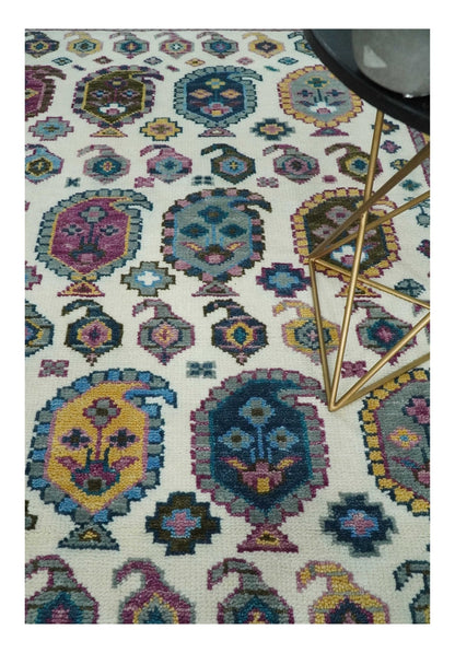 Ivory, Gold and Pink Hand knotted Traditional Design Wool Area Rug.