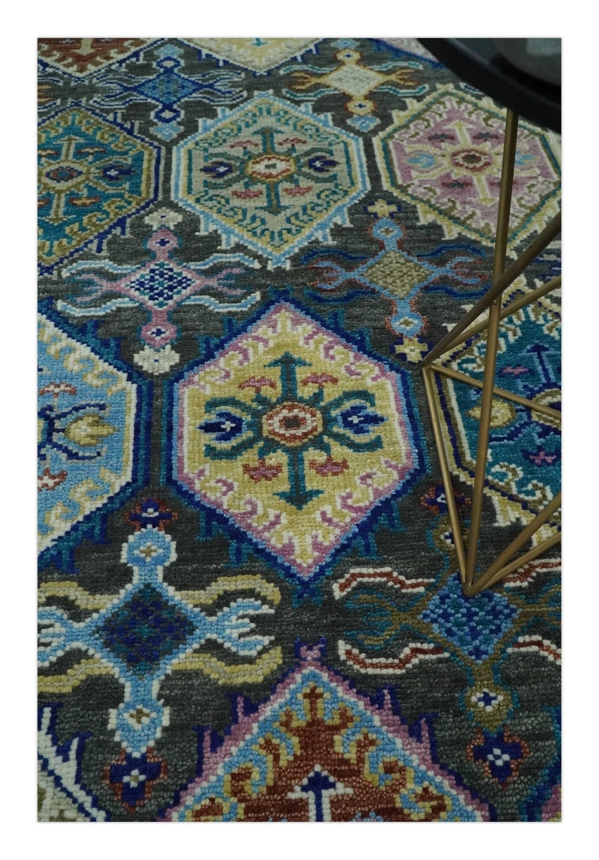 Antique look Charcoal And beige Hand knotted Custom Made wool Area Rug.