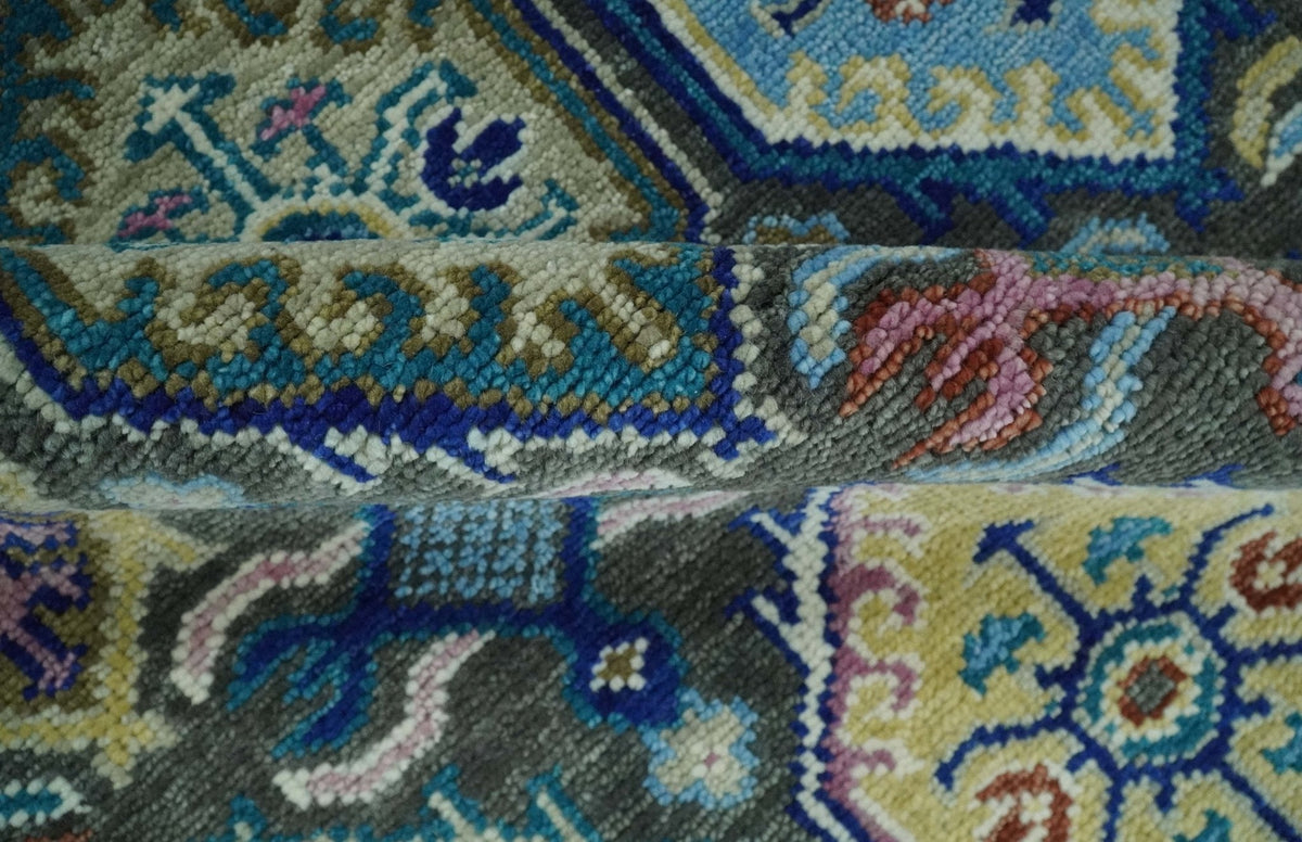 Antique look Charcoal And beige Hand knotted Custom Made wool Area Rug.