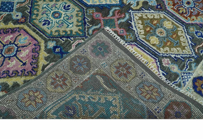 Antique look Charcoal And beige Hand knotted Custom Made wool Area Rug.