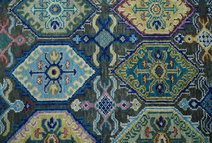 Antique look Charcoal And beige Hand knotted Custom Made wool Area Rug.