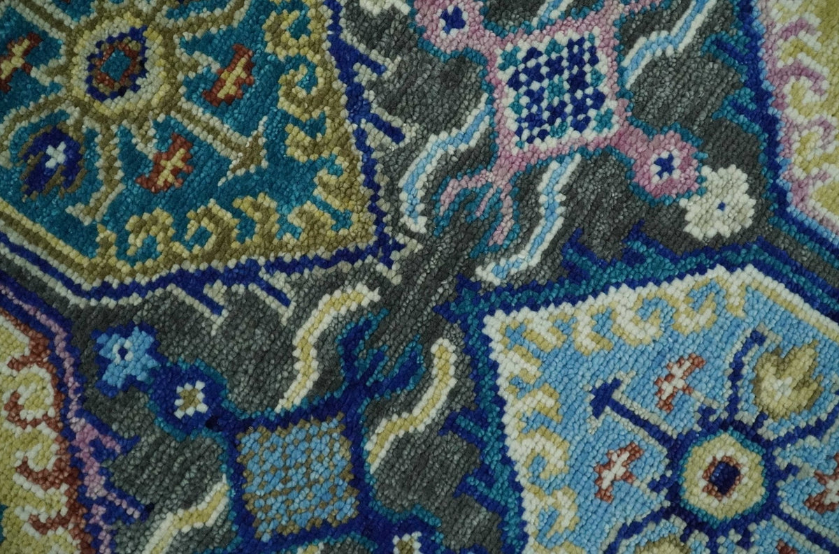 Antique look Charcoal And beige Hand knotted Custom Made wool Area Rug.