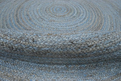 The Rug Decor Area Rug 100% All Natural Fiber Hand Braided Boho Blue Round Jute Rug 100% All Natural Fiber Hand Braided Boho Blue Round Jute Rug