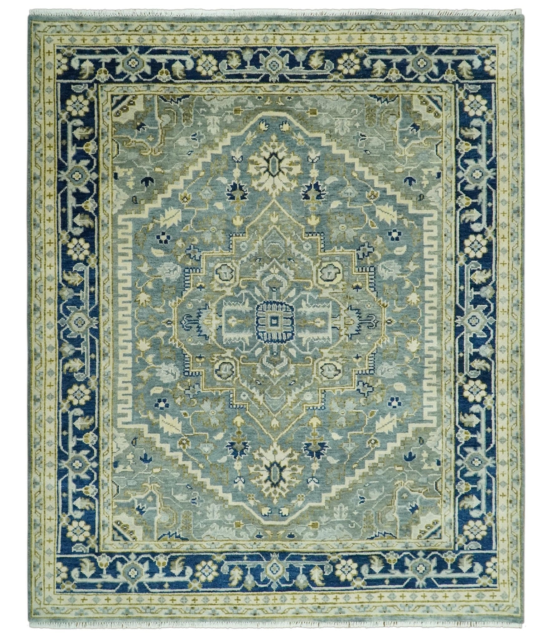 The Rug Decor Area Rug 8x10 Antique design Gray, Olive and Blue Traditional Hand Knotted Custom Made wool Rug Antique design Gray, Olive and Blue Traditional Hand Knotted Custom Made wool Rug