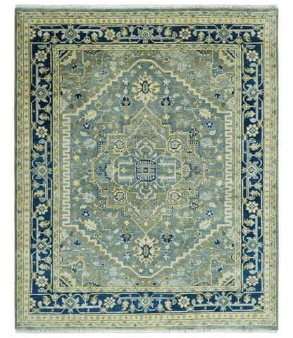 The Rug Decor Area Rug 8x10 Antique design Gray, Olive and Blue Traditional Hand Knotted Custom Made wool Rug Antique design Gray, Olive and Blue Traditional Hand Knotted Custom Made wool Rug