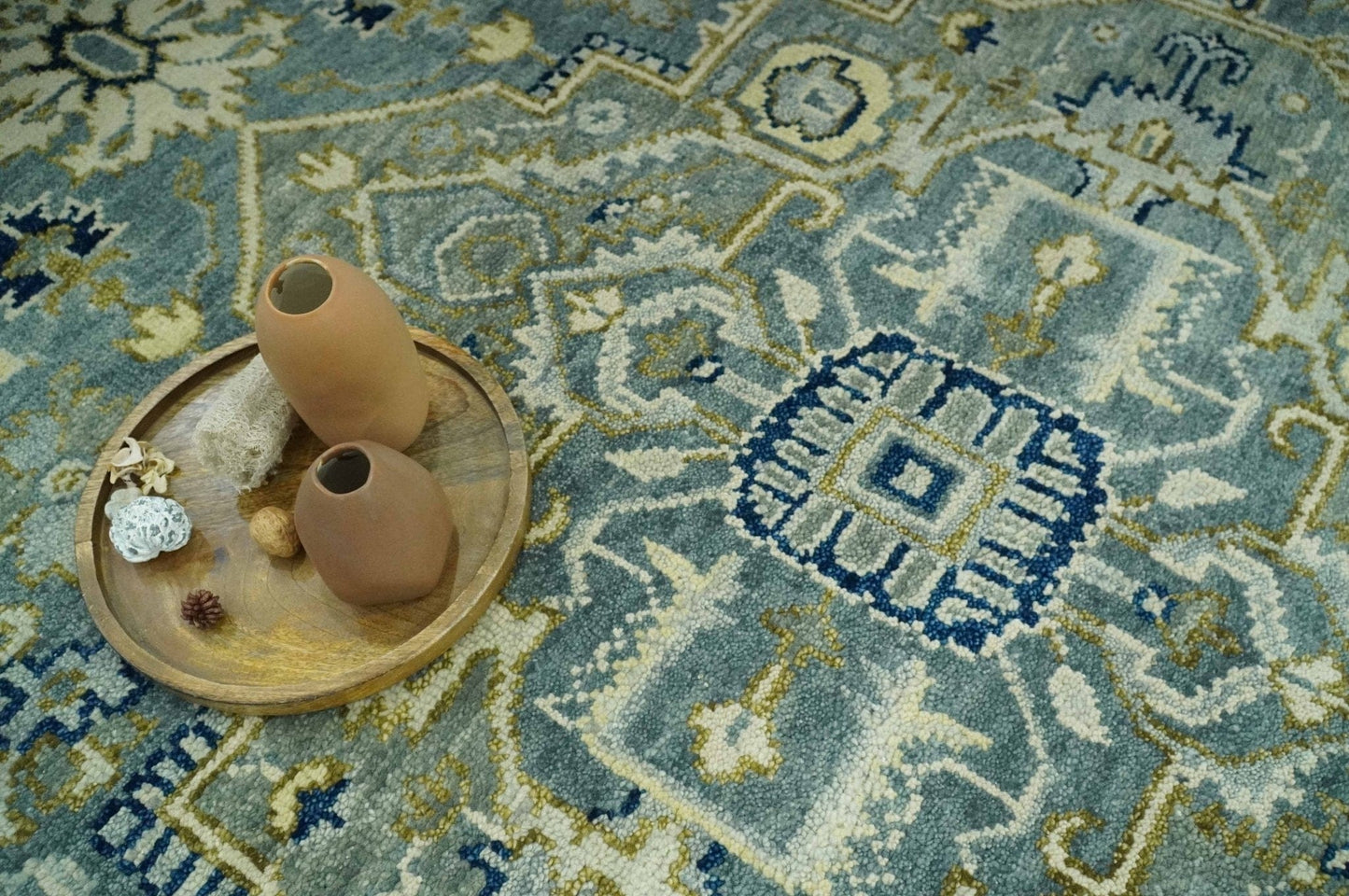 The Rug Decor Area Rug Antique design Gray, Olive and Blue Traditional Hand Knotted Custom Made wool Rug Antique design Gray, Olive and Blue Traditional Hand Knotted Custom Made wool Rug