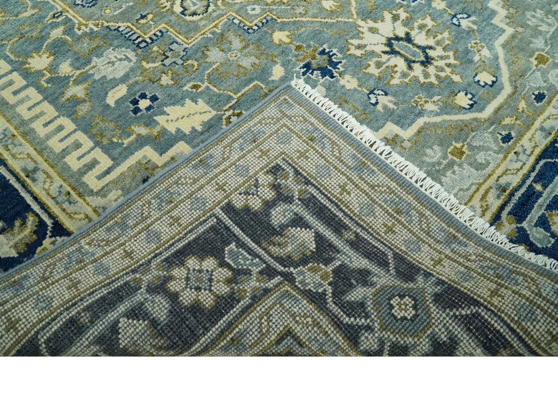 The Rug Decor Area Rug Antique design Gray, Olive and Blue Traditional Hand Knotted Custom Made wool Rug Antique design Gray, Olive and Blue Traditional Hand Knotted Custom Made wool Rug