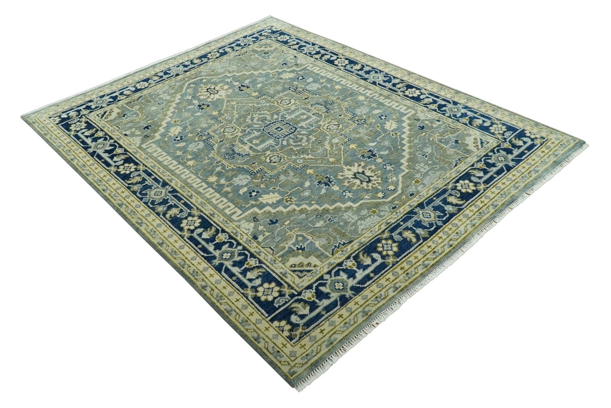 The Rug Decor Area Rug Antique design Gray, Olive and Blue Traditional Hand Knotted Custom Made wool Rug Antique design Gray, Olive and Blue Traditional Hand Knotted Custom Made wool Rug