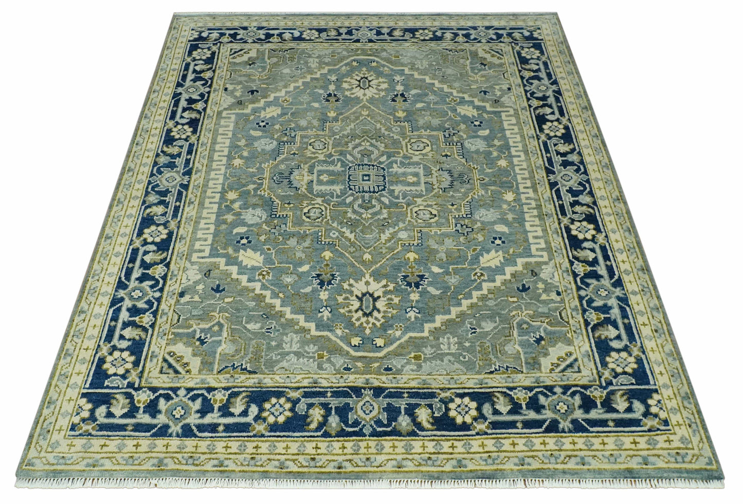 The Rug Decor Area Rug Antique design Gray, Olive and Blue Traditional Hand Knotted Custom Made wool Rug Antique design Gray, Olive and Blue Traditional Hand Knotted Custom Made wool Rug
