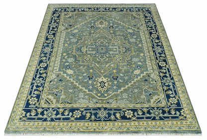 The Rug Decor Area Rug Antique design Gray, Olive and Blue Traditional Hand Knotted Custom Made wool Rug Antique design Gray, Olive and Blue Traditional Hand Knotted Custom Made wool Rug