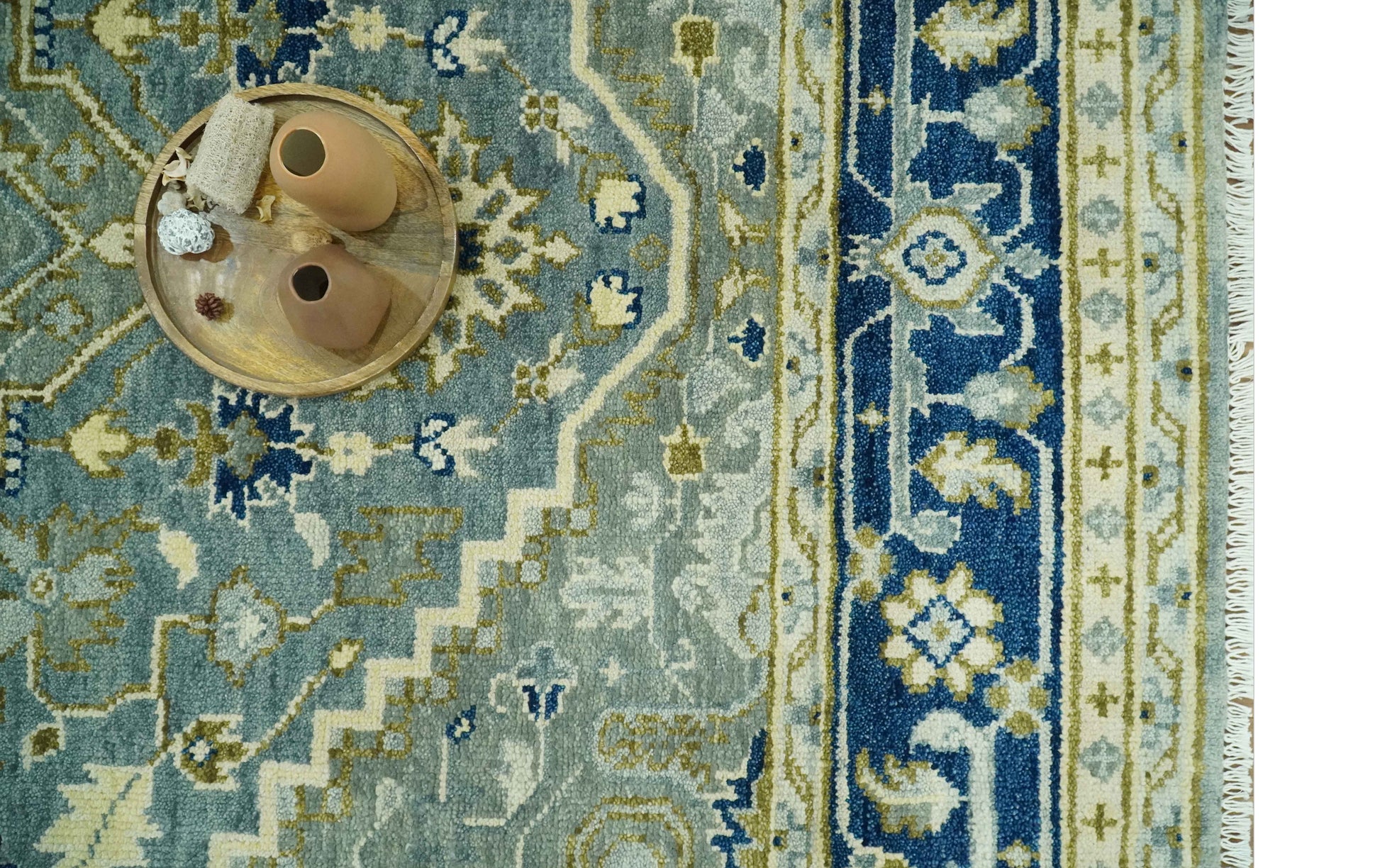 The Rug Decor Area Rug Antique design Gray, Olive and Blue Traditional Hand Knotted Custom Made wool Rug Antique design Gray, Olive and Blue Traditional Hand Knotted Custom Made wool Rug