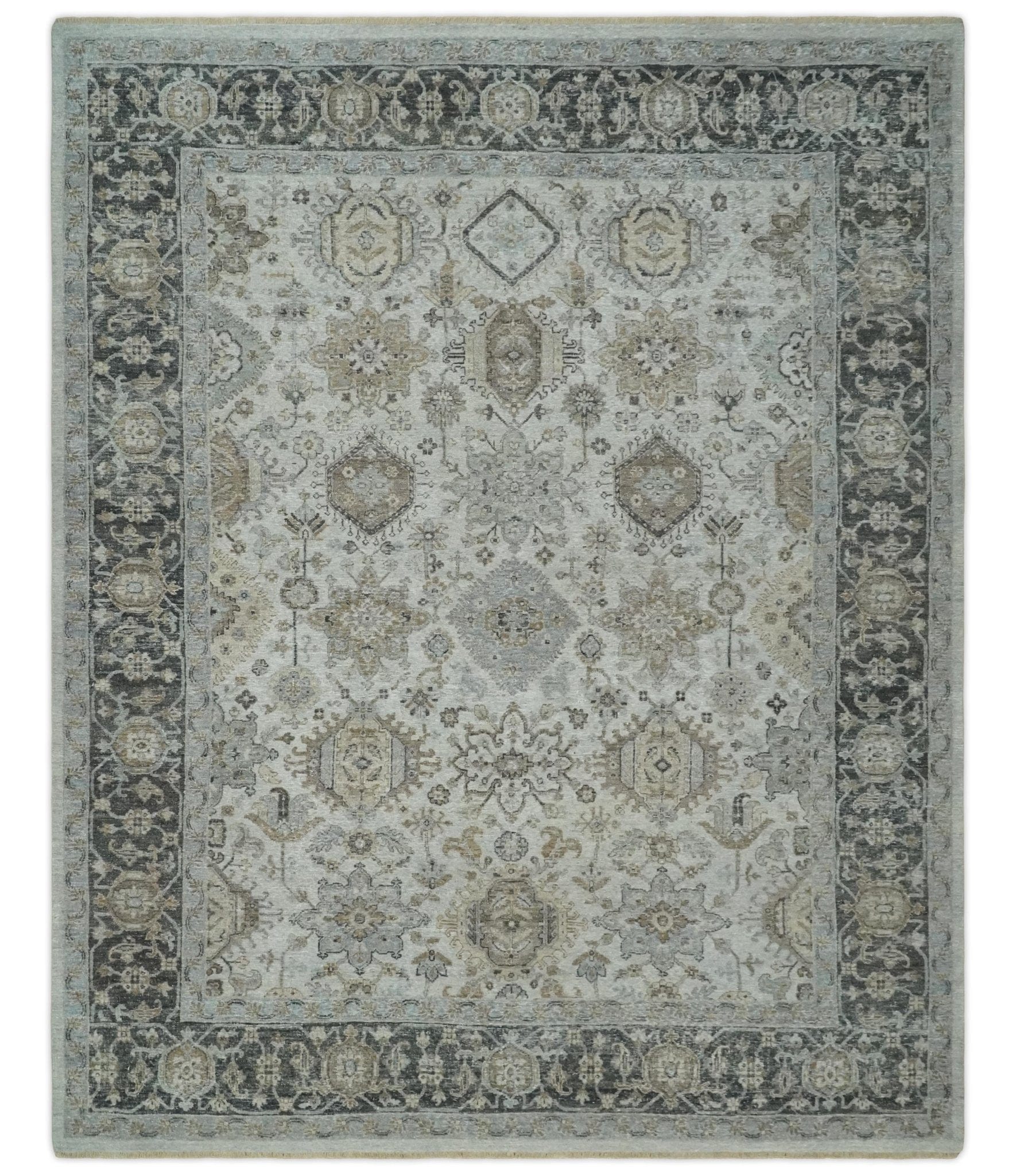 The Rug Decor Area Rug 8x10 Antique Distressed finished Look Ivory, Charcoal and Beige Custom Made wool Area Rug Antique Distressed finished Look Ivory, Charcoal and Beige Custom Made wool Area Rug