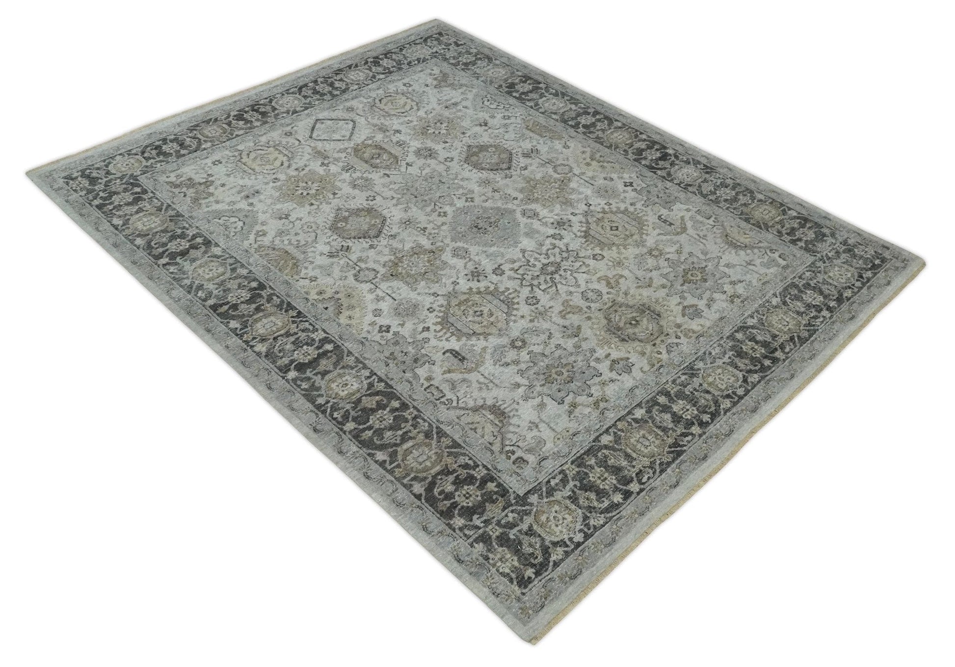 The Rug Decor Area Rug Antique Distressed finished Look Ivory, Charcoal and Beige Custom Made wool Area Rug Antique Distressed finished Look Ivory, Charcoal and Beige Custom Made wool Area Rug