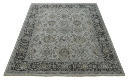 The Rug Decor Area Rug Antique Distressed finished Look Ivory, Charcoal and Beige Custom Made wool Area Rug Antique Distressed finished Look Ivory, Charcoal and Beige Custom Made wool Area Rug