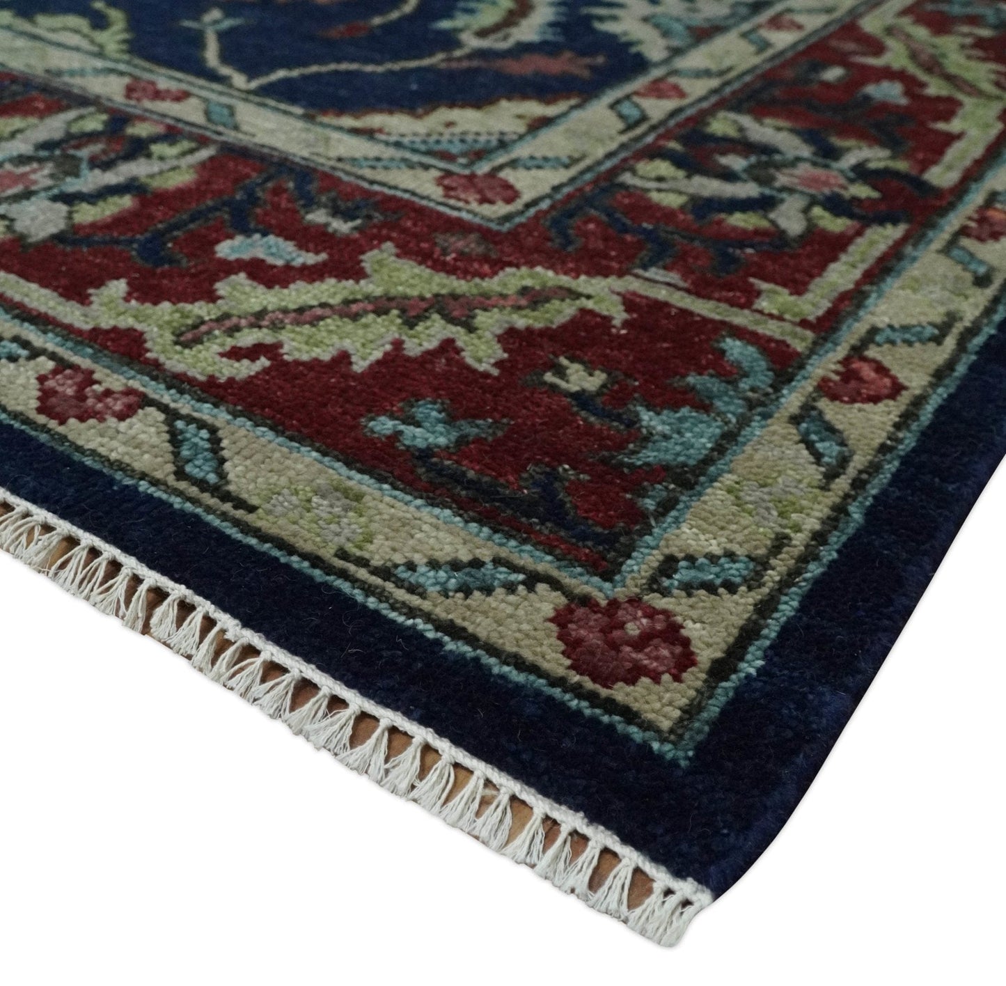 The Rug Decor Area Rug Antique Hand Knotted Blue, Beige and Rust Traditional Oriental Oushak Custom Made Wool Area Rug Antique Hand Knotted Blue, Beige and Rust Traditional Oriental Oushak Custom Made Wool Area Rug