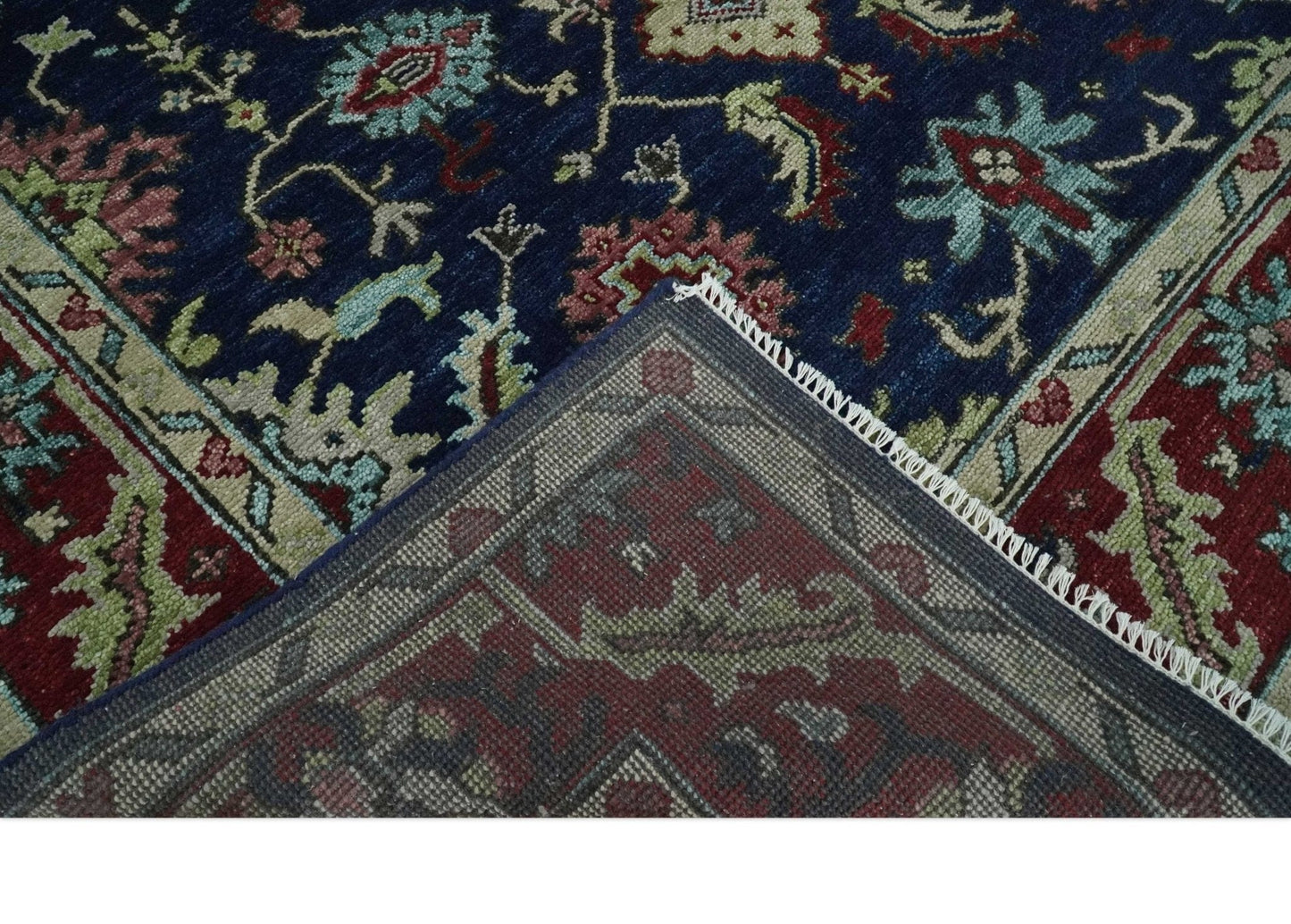 The Rug Decor Area Rug Antique Hand Knotted Blue, Beige and Rust Traditional Oriental Oushak Custom Made Wool Area Rug Antique Hand Knotted Blue, Beige and Rust Traditional Oriental Oushak Custom Made Wool Area Rug