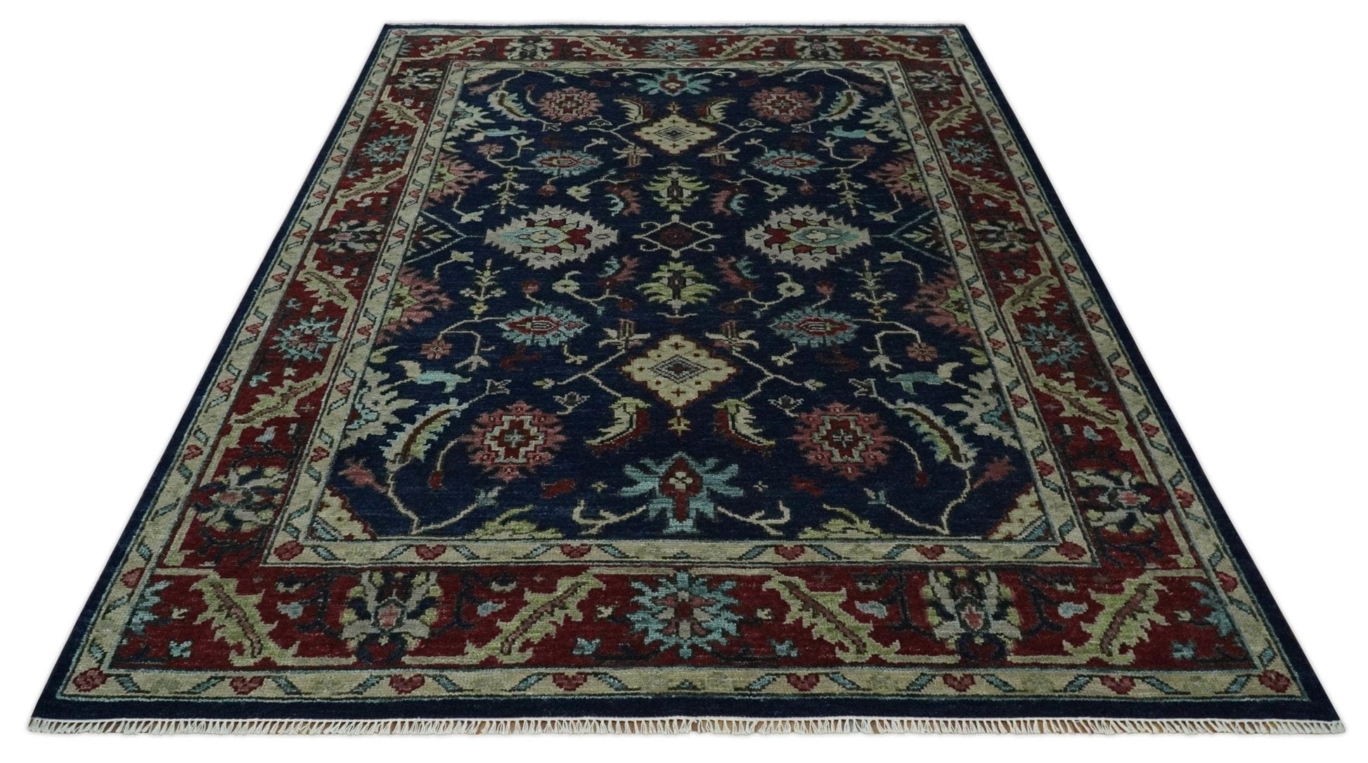 The Rug Decor Area Rug Antique Hand Knotted Blue, Beige and Rust Traditional Oriental Oushak Custom Made Wool Area Rug Antique Hand Knotted Blue, Beige and Rust Traditional Oriental Oushak Custom Made Wool Area Rug