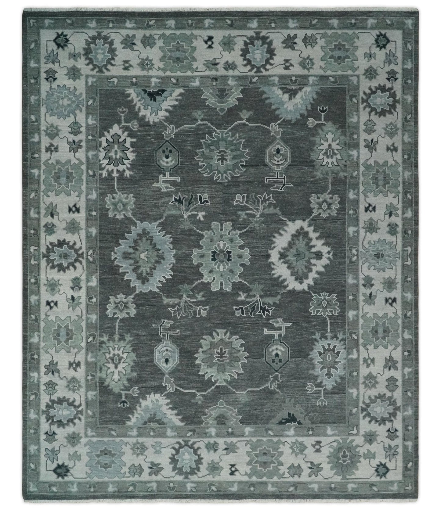 The Rug Decor Area Rug 8x10 Antique look Charcoal, Ivory and Silver Hand knotted Traditional Oushak Custom Made wool Area Rug Antique look Charcoal, Ivory and Silver Hand knotted Traditional Oushak Custom Made wool Area Rug
