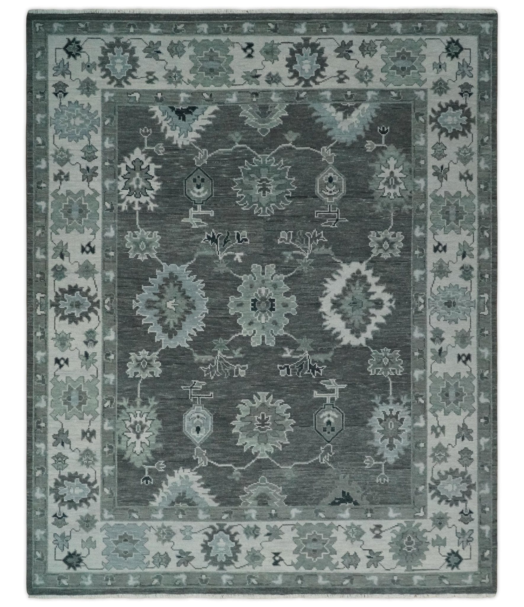 The Rug Decor Area Rug 8x10 Antique look Charcoal, Ivory and Silver Hand knotted Traditional Oushak Custom Made wool Area Rug Antique look Charcoal, Ivory and Silver Hand knotted Traditional Oushak Custom Made wool Area Rug
