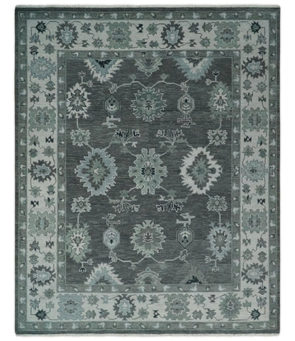 The Rug Decor Area Rug 8x10 Antique look Charcoal, Ivory and Silver Hand knotted Traditional Oushak Custom Made wool Area Rug Antique look Charcoal, Ivory and Silver Hand knotted Traditional Oushak Custom Made wool Area Rug