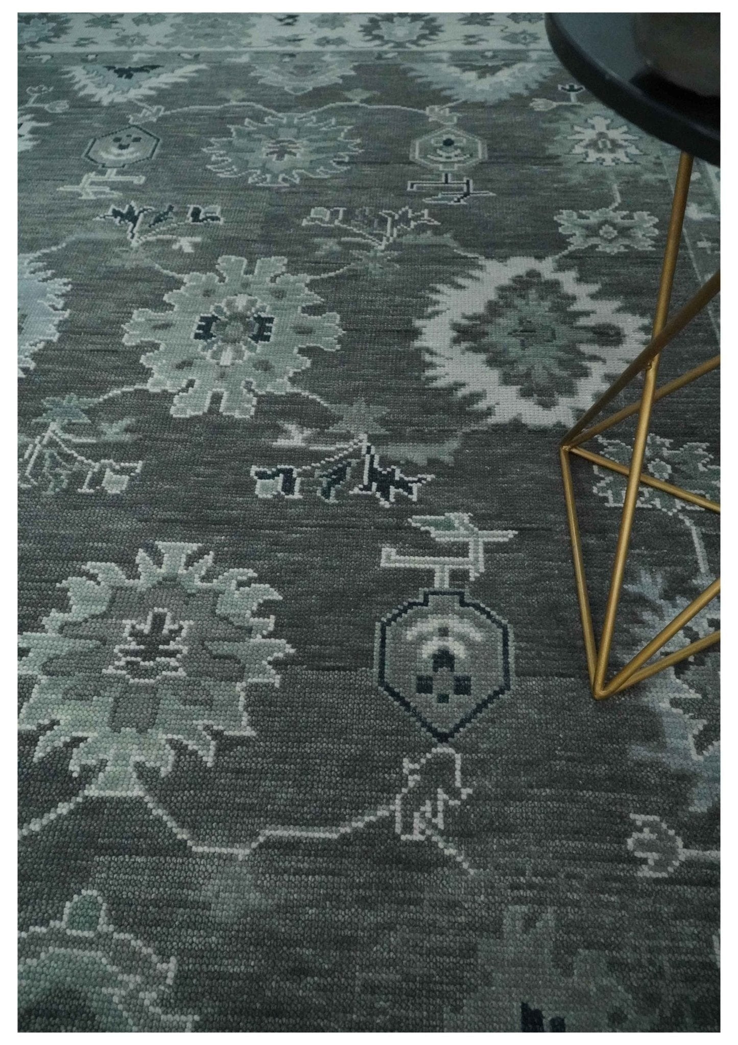 The Rug Decor Area Rug Antique look Charcoal, Ivory and Silver Hand knotted Traditional Oushak Custom Made wool Area Rug Antique look Charcoal, Ivory and Silver Hand knotted Traditional Oushak Custom Made wool Area Rug