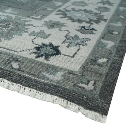 The Rug Decor Area Rug Antique look Charcoal, Ivory and Silver Hand knotted Traditional Oushak Custom Made wool Area Rug Antique look Charcoal, Ivory and Silver Hand knotted Traditional Oushak Custom Made wool Area Rug