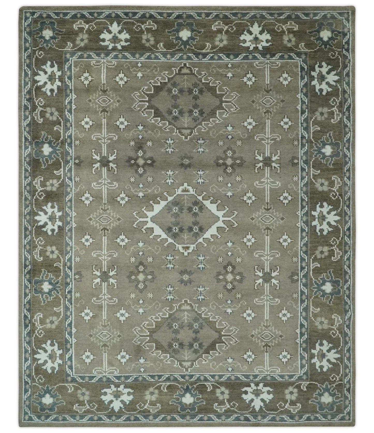 The Rug Decor Area Rug 8x10 Antique look Grayish-Green and Ivory Hand Knotted Traditional Heriz Custom Made wool Area Rug Antique look Grayish-Green and Ivory Hand Knotted Traditional Heriz Custom Made wool Area Rug