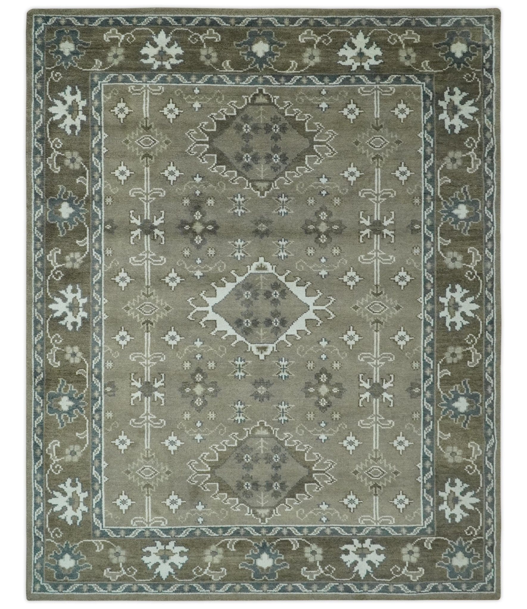 The Rug Decor Area Rug 8x10 Antique look Grayish-Green and Ivory Hand Knotted Traditional Heriz Custom Made wool Area Rug Antique look Grayish-Green and Ivory Hand Knotted Traditional Heriz Custom Made wool Area Rug
