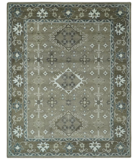 The Rug Decor Area Rug 8x10 Antique look Grayish-Green and Ivory Hand Knotted Traditional Heriz Custom Made wool Area Rug Antique look Grayish-Green and Ivory Hand Knotted Traditional Heriz Custom Made wool Area Rug