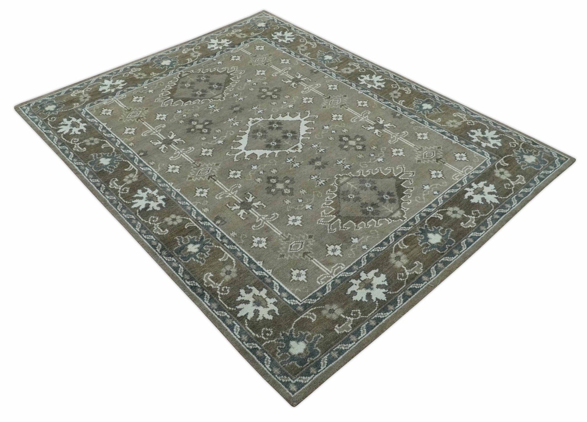 The Rug Decor Area Rug Antique look Grayish-Green and Ivory Hand Knotted Traditional Heriz Custom Made wool Area Rug Antique look Grayish-Green and Ivory Hand Knotted Traditional Heriz Custom Made wool Area Rug